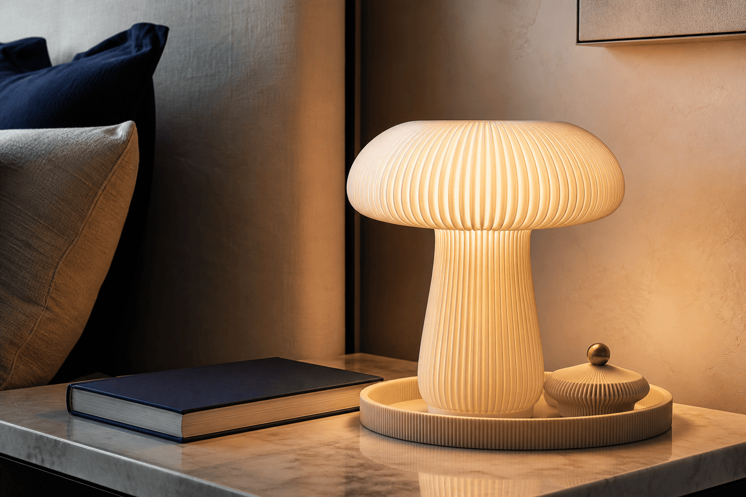 Lampe decorative imprimee en 3D avec lumiere chaude.